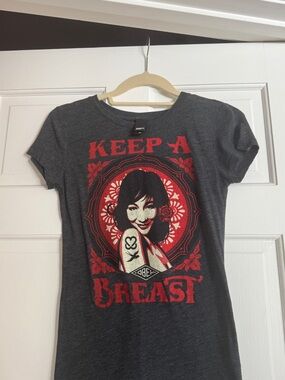Obey- “Keep A Breast” Dark Gray and Red Women's T-Shirt